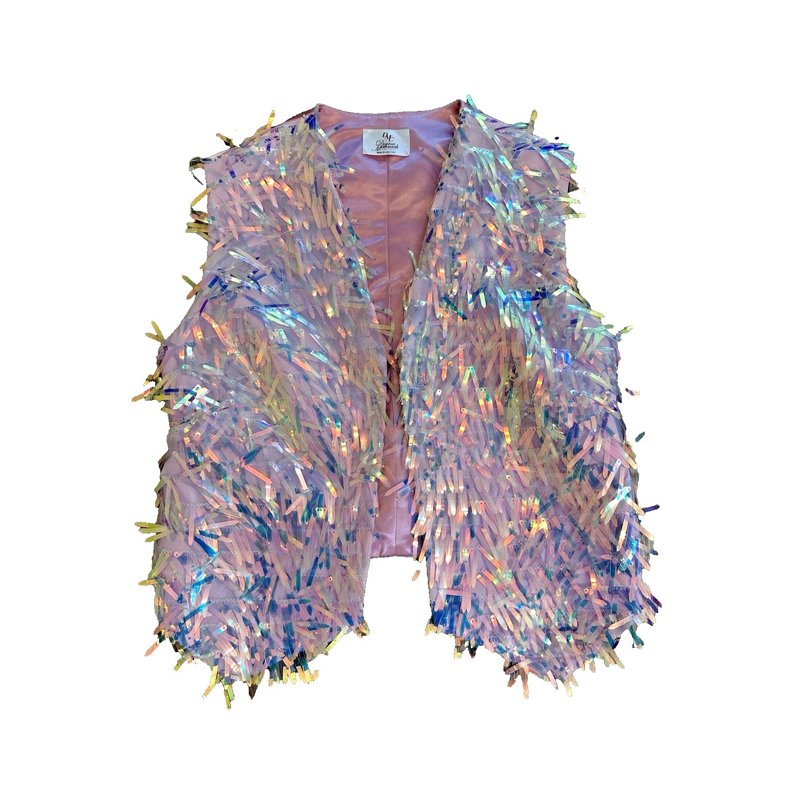 Diana Marach Couture New York Vest Pink Sparkle Glitter Lined Satin Gorgeous